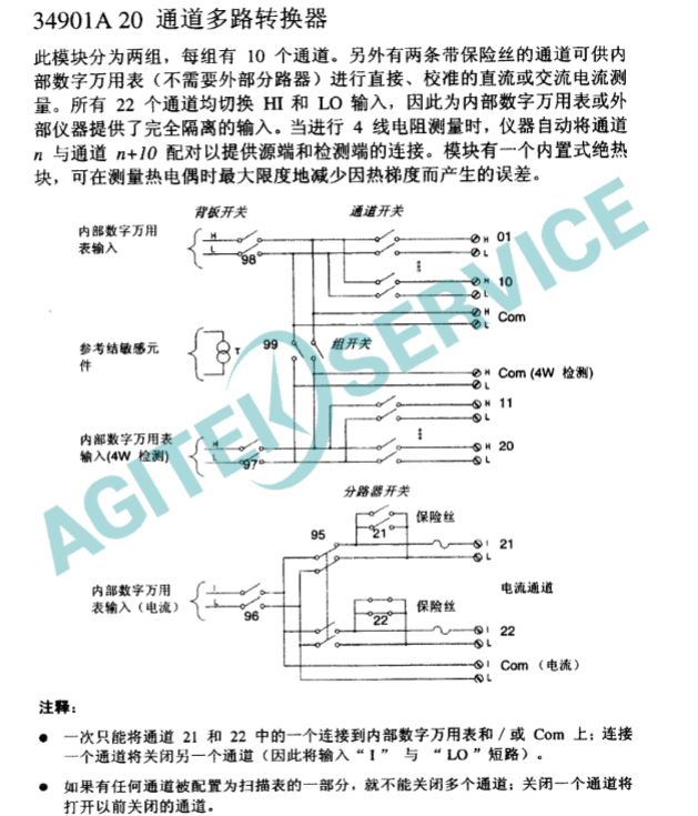 Keysight是德科技34970A 據采集器搭配34901A模塊四線法測量電阻技術詳解